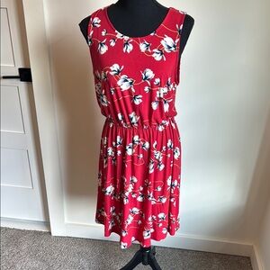 French Grey Red Floral Midi Dress